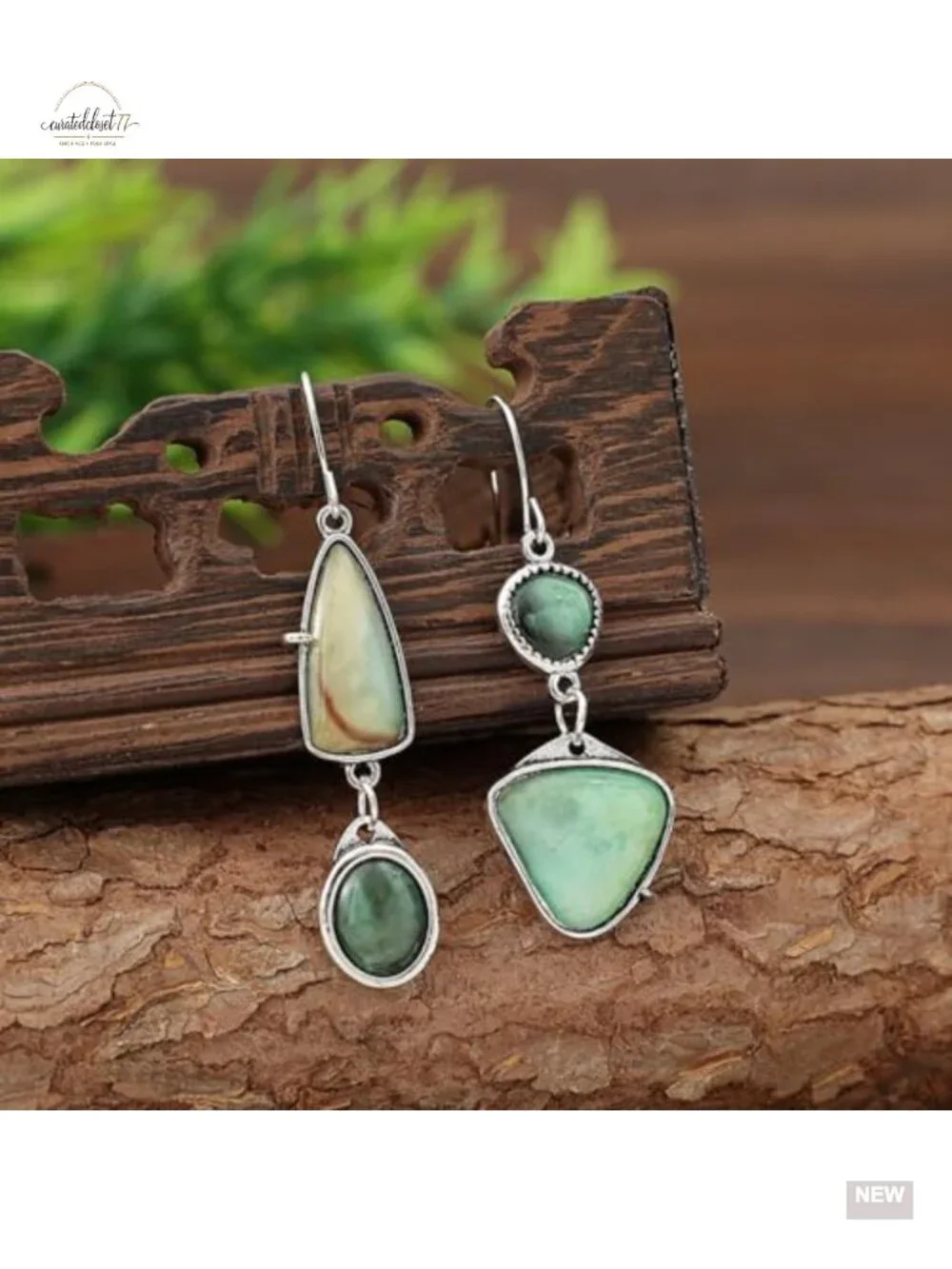 Asymmetrical Natural Stone Dangle Earrings, Irregular Geometric Drop Earrings,
